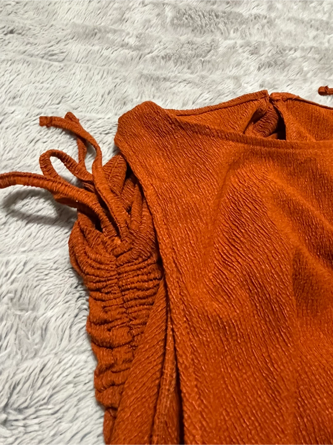 Rust/Orange Ruched Drawstring Mini Dress - Small - photo 4