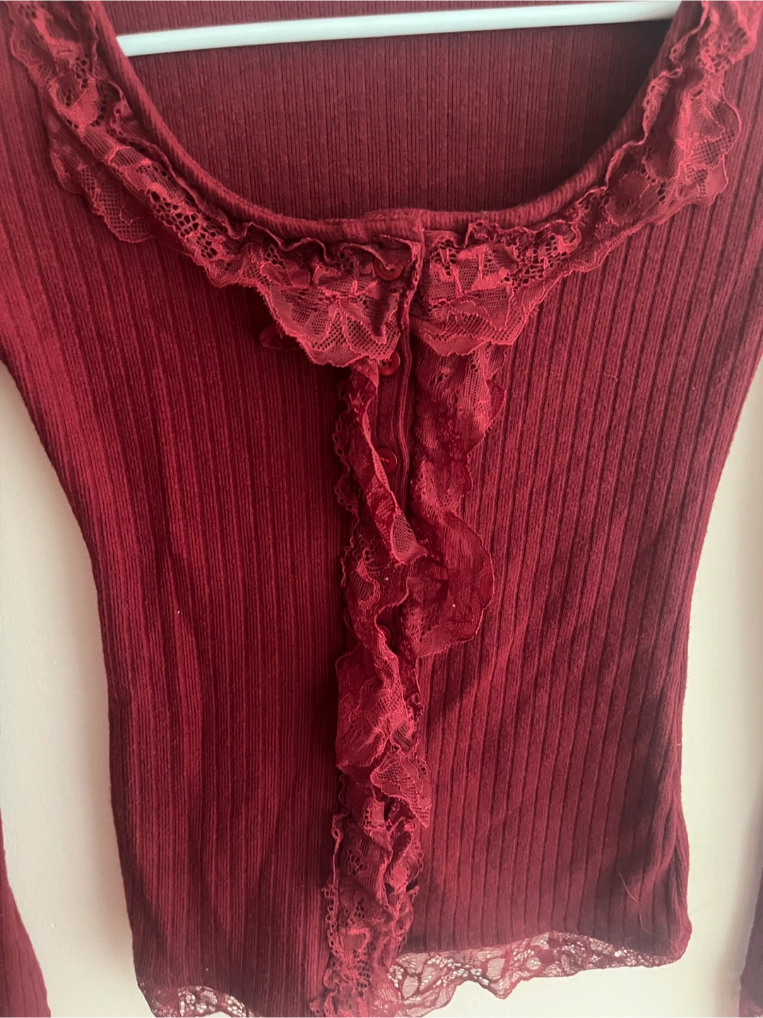 Red button up lace blouse/top - photo 2