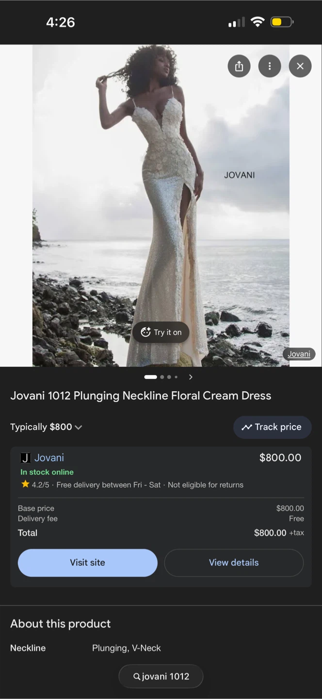 JOVANI 1012 Plunging Neckline Floral white Dress - photo 2