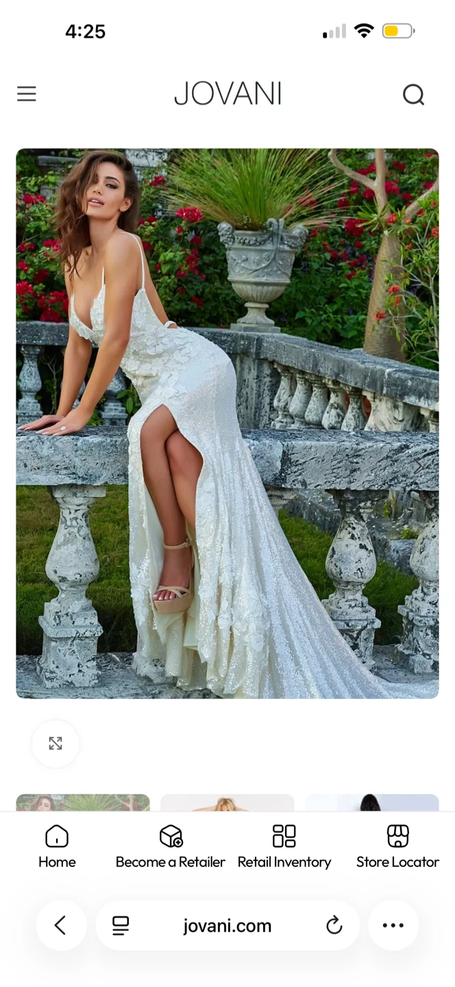 JOVANI 1012 Plunging Neckline Floral white Dress