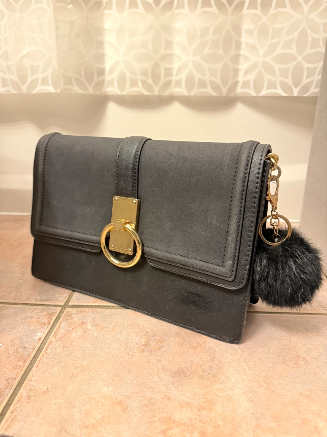 ALDO Black Clutch with Gold Chain