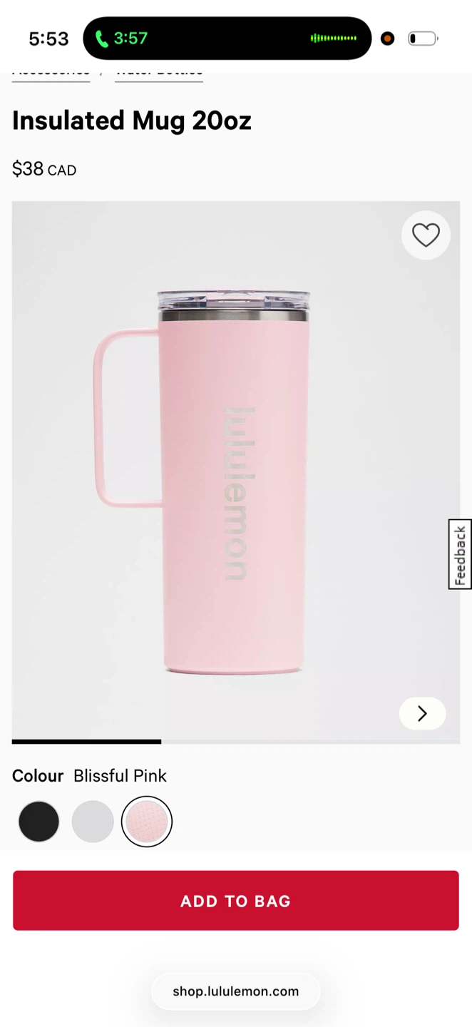 Lululemon Pink Insulated Mug 20oz - photo 2