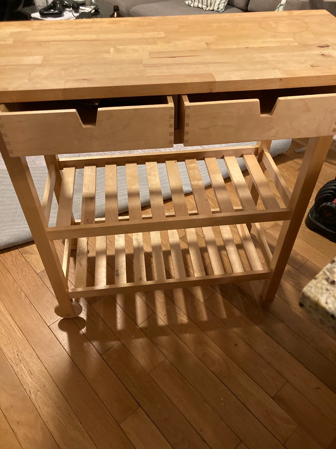 Wooden Kitchen Cart with Two Shelves and Two Drawers