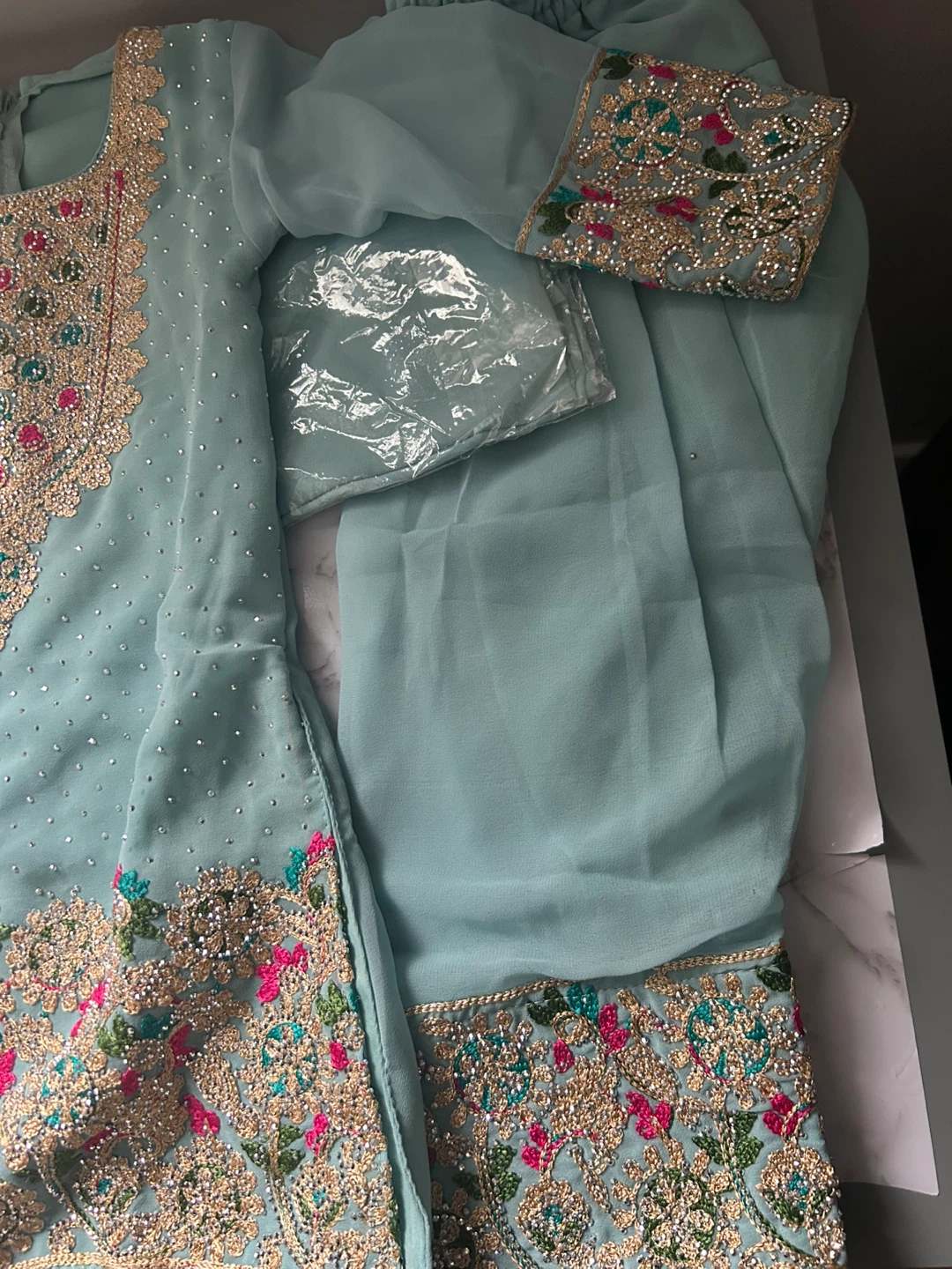 Kids' Teal Embroidered Shalwar Kameez with Dupatta - photo 2