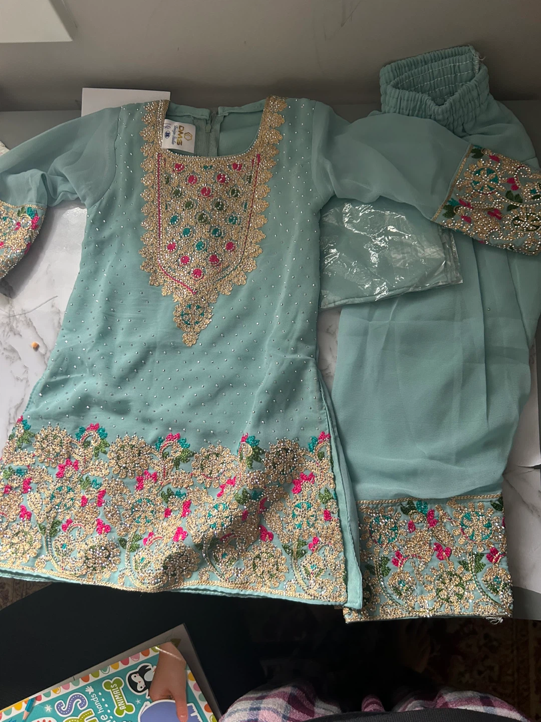 Kids' Teal Embroidered Shalwar Kameez with Dupatta