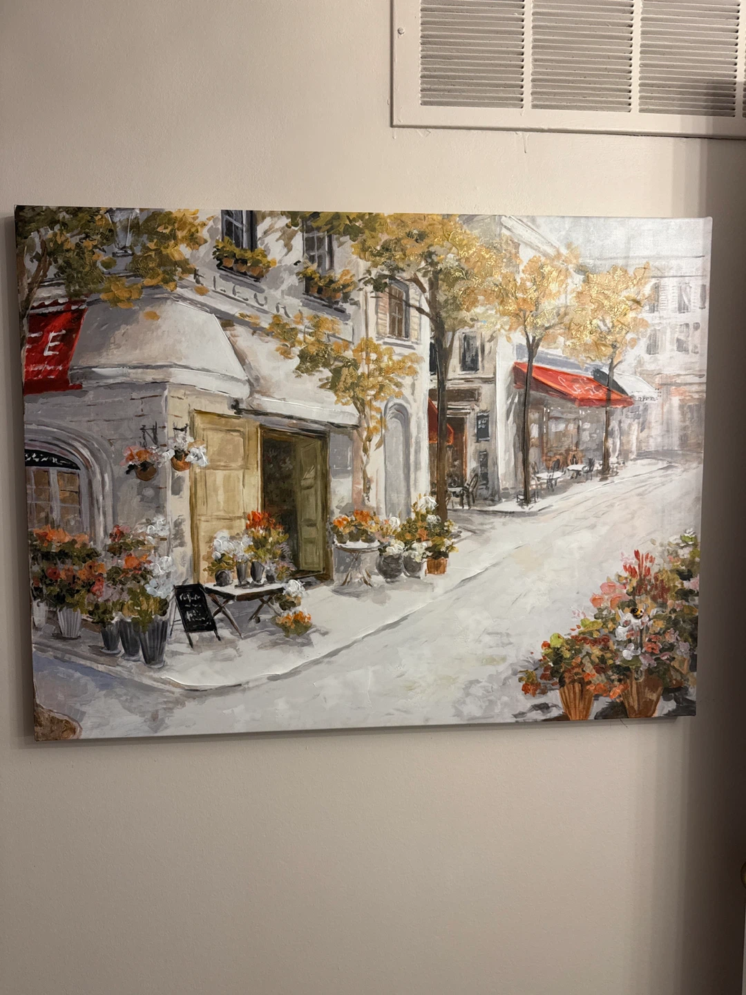 Canvas Wall Art - Parisian Street Scene with Flowers