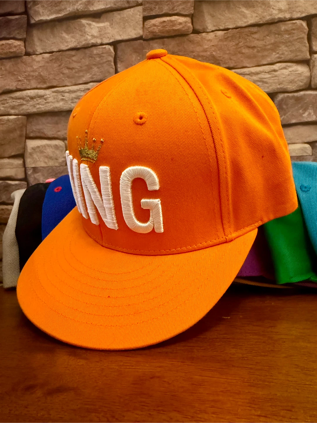Orange "KING" Snapback Hat with Crown - photo 2