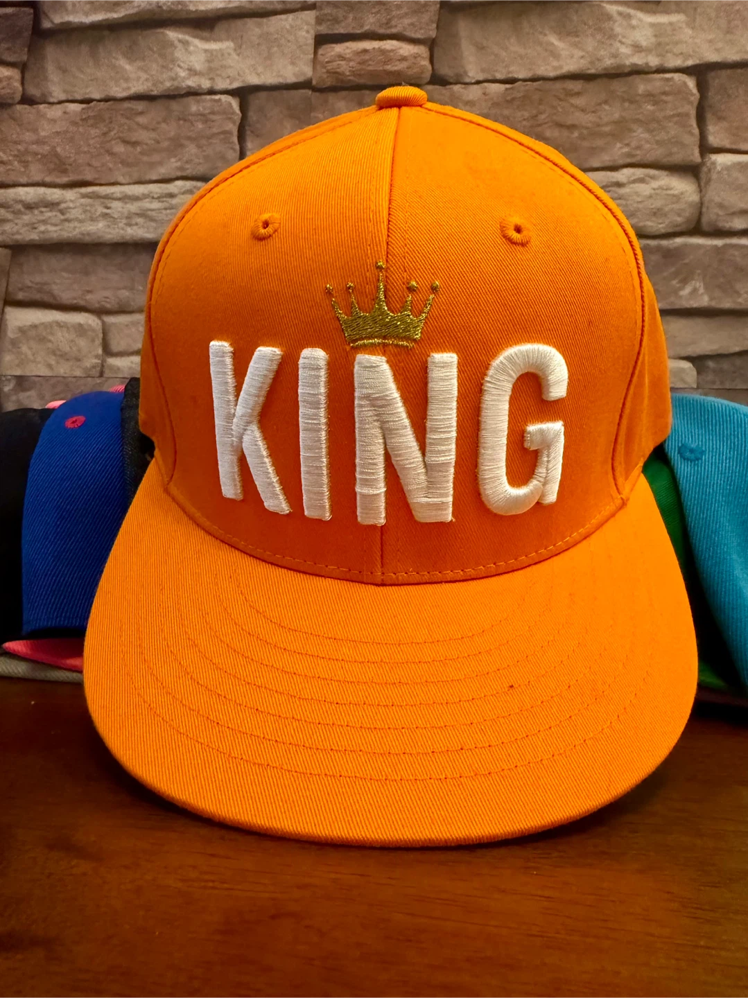 Orange "KING" Snapback Hat with Crown