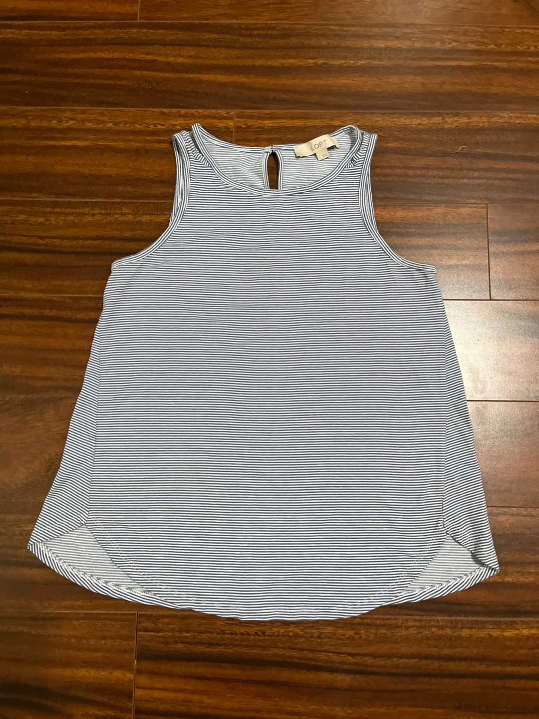 Loft women’s small tank top, striped blue white, modal