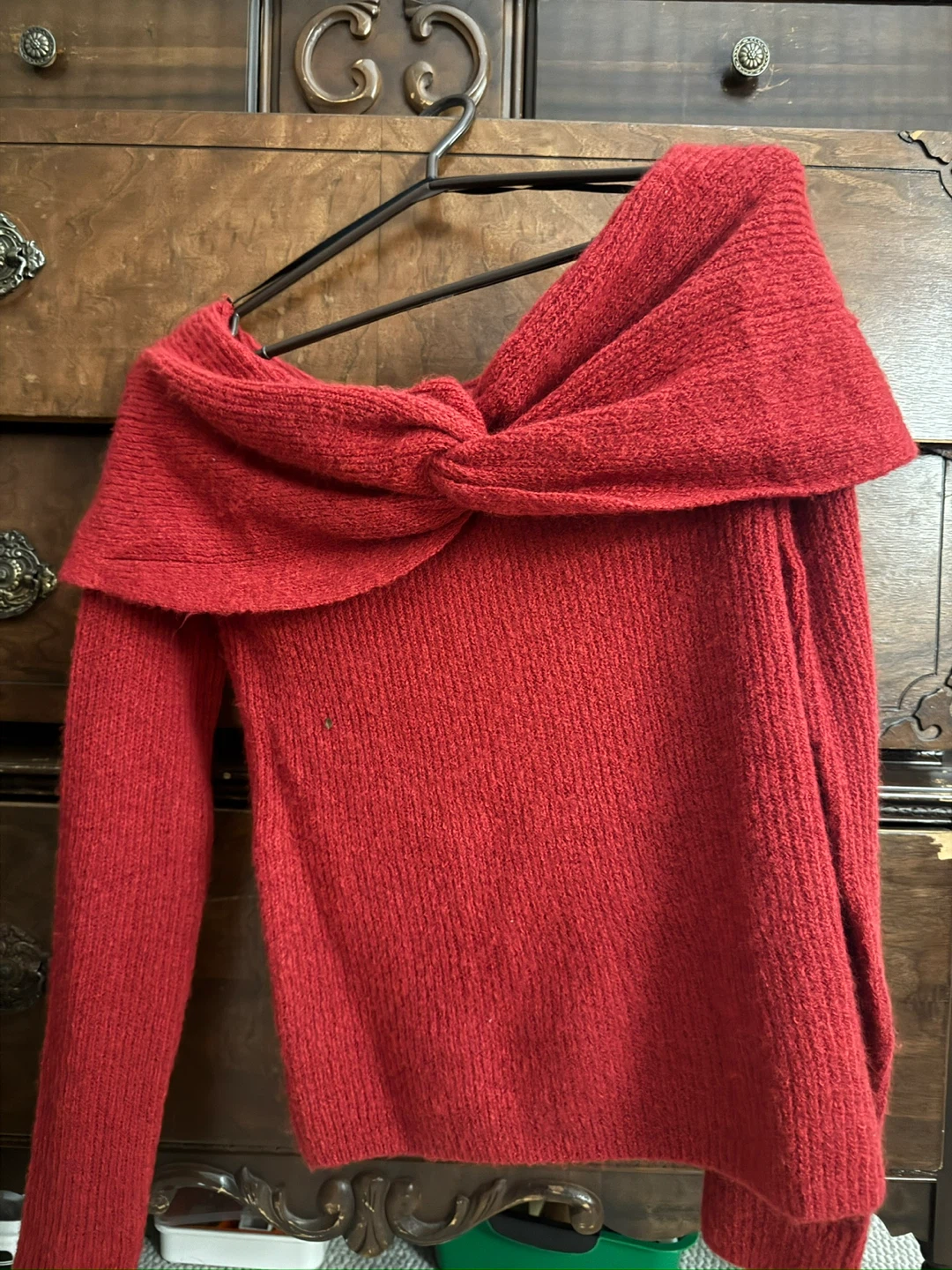 H&M Red Off-the-Shoulder Knitted Sweater