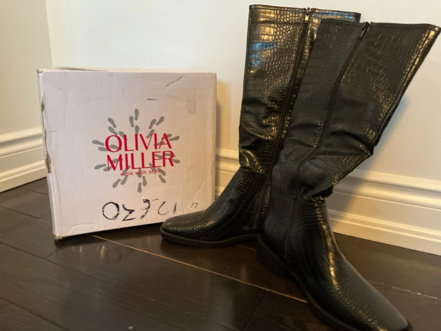 Olivia Miller Black Croc Knee-High Boots