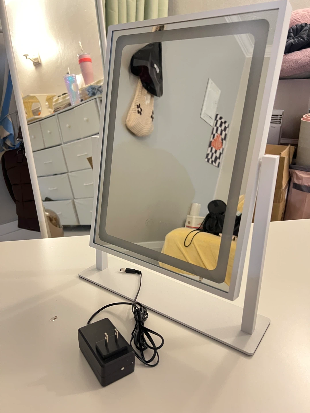 White Lighted Makeup Mirror with Power Adapter