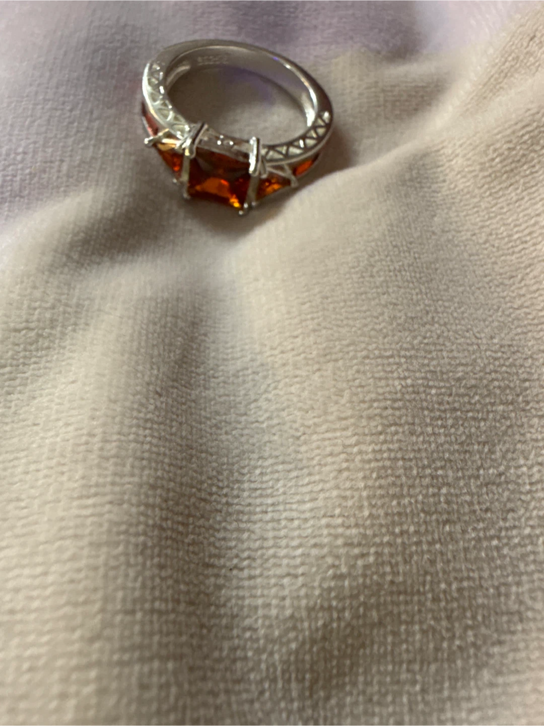 Square Cut Orange Gem Ring with Silver Band - photo 2