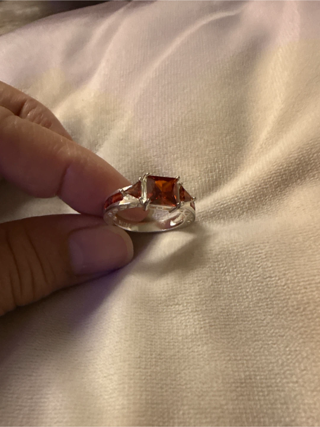 Square Cut Orange Gem Ring with Silver Band