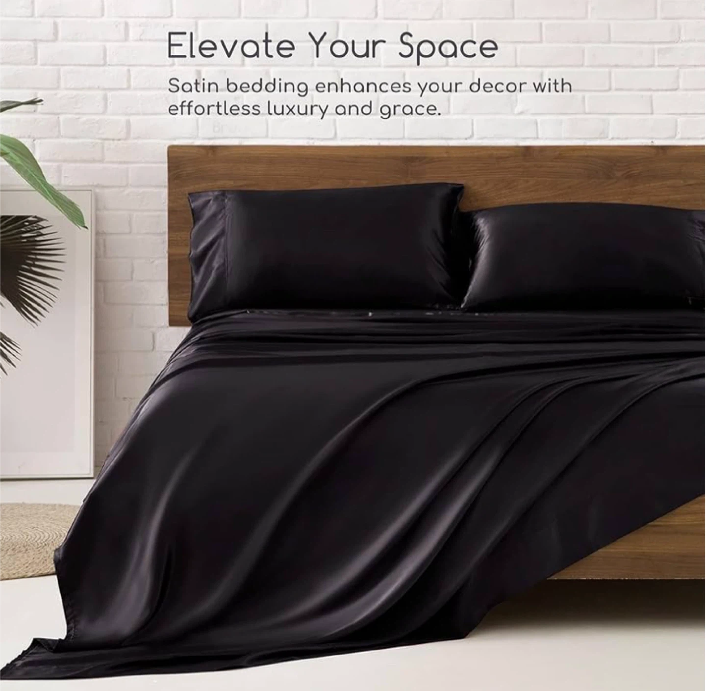 Black Satin Sheet Set - Queen Size - photo 5