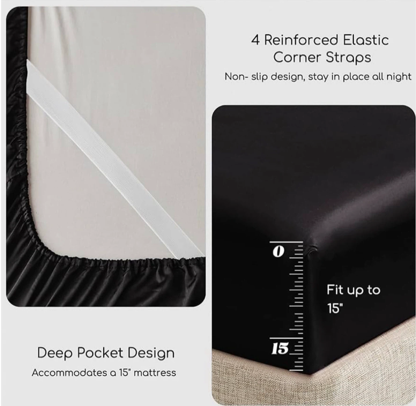 Black Satin Sheet Set - Queen Size - photo 4