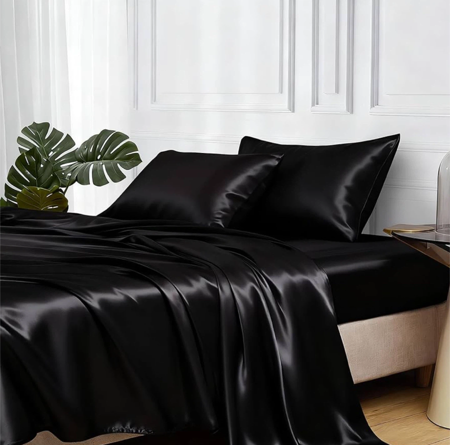 Black Satin Sheet Set - Queen Size