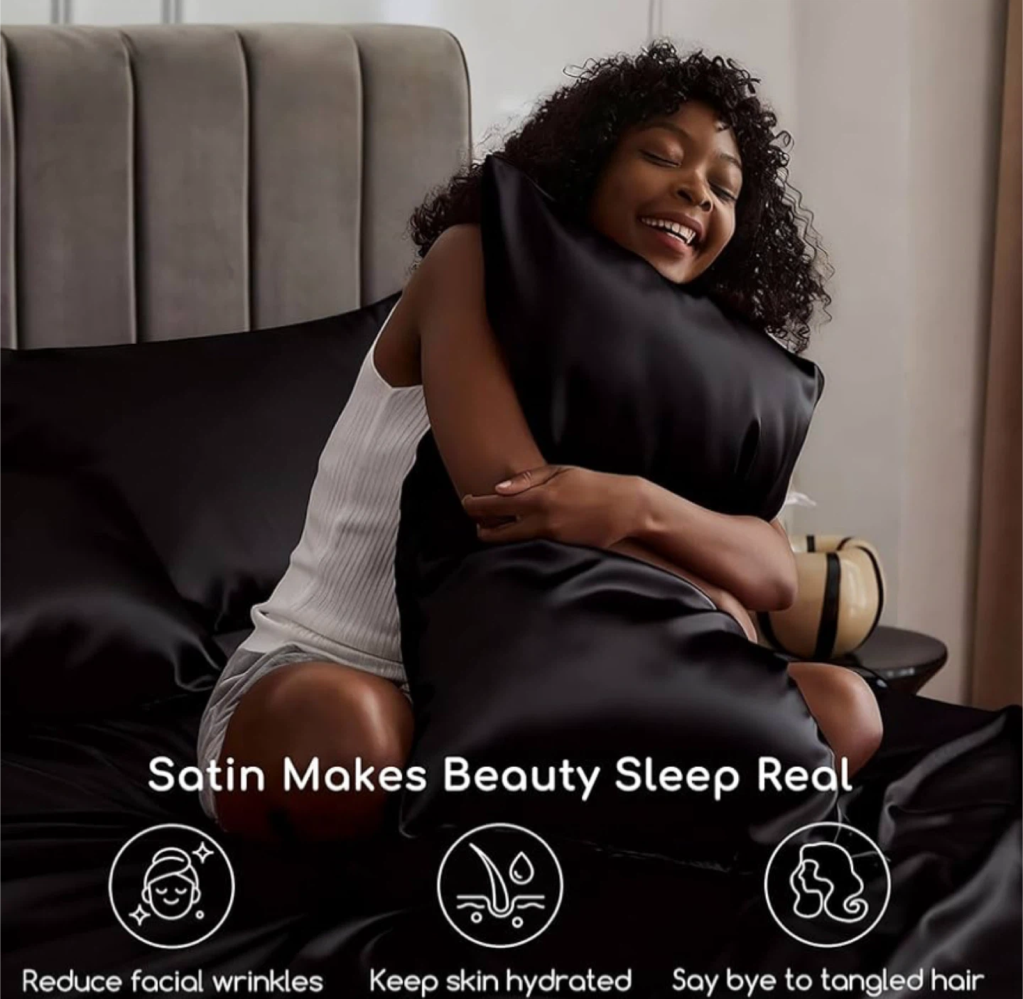 Black Satin Sheet Set - Queen Size - photo 3