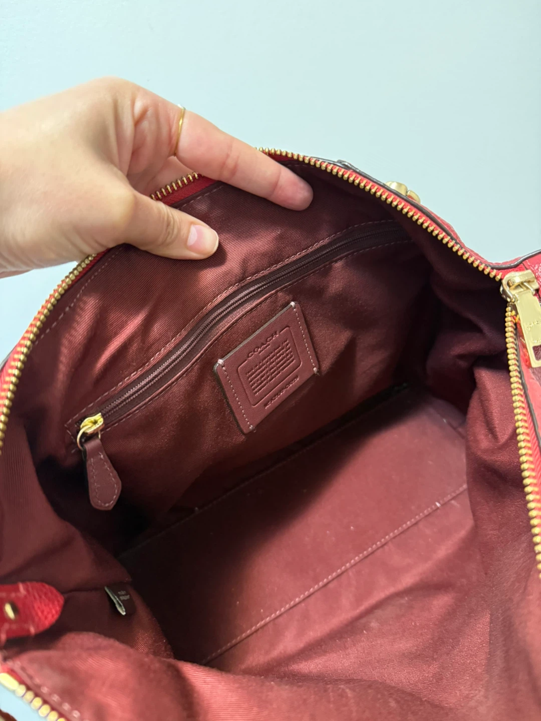 Red Coach Pebbled Leather Satchel Bag - photo 3