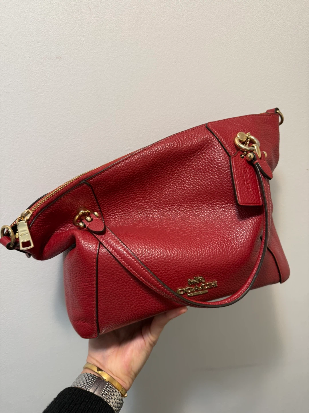Red Coach Pebbled Leather Satchel Bag