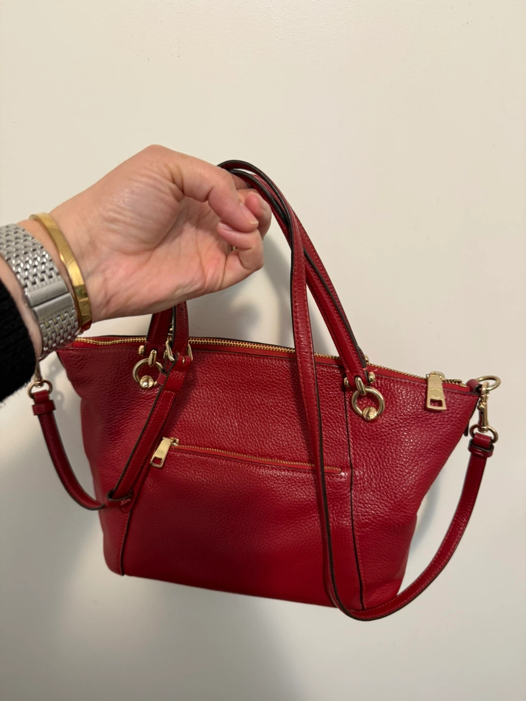 Red Coach Pebbled Leather Satchel Bag - photo 2