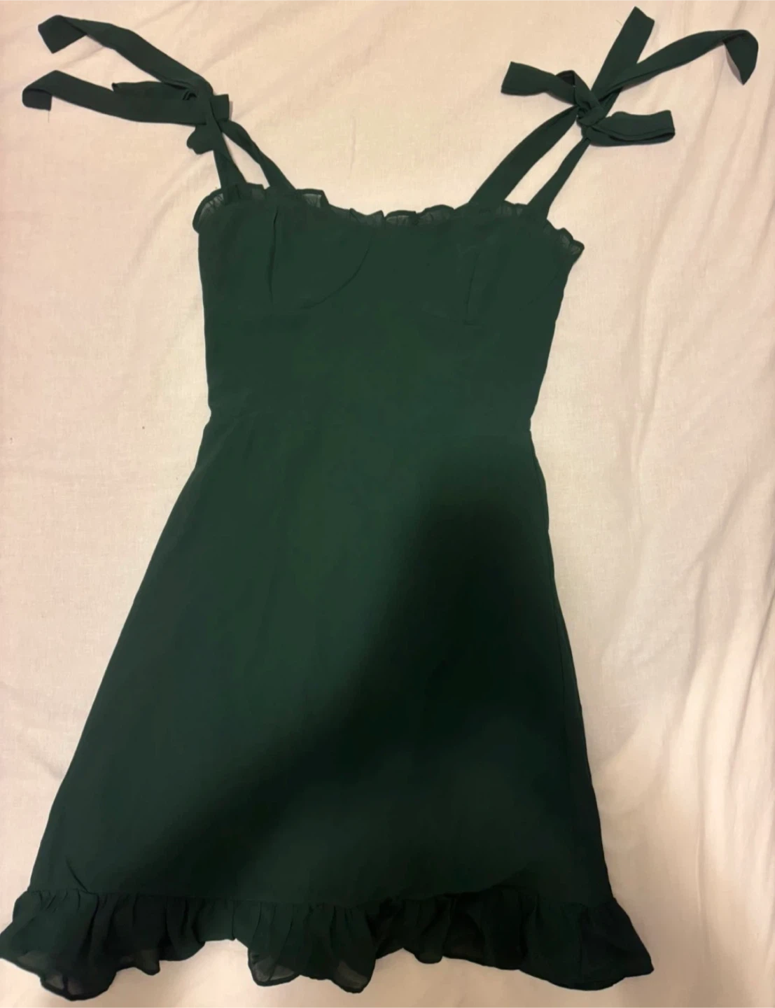 Dark Green Ruffle Trim Tie Strap Dress - photo 2