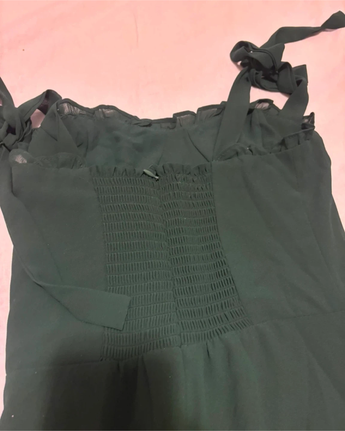 Dark Green Ruffle Trim Tie Strap Dress - photo 3