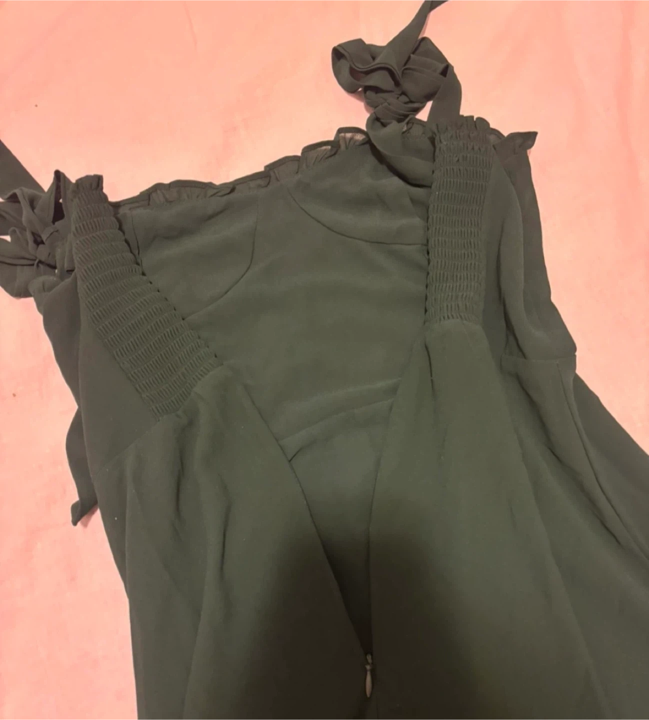 Dark Green Ruffle Trim Tie Strap Dress - photo 4