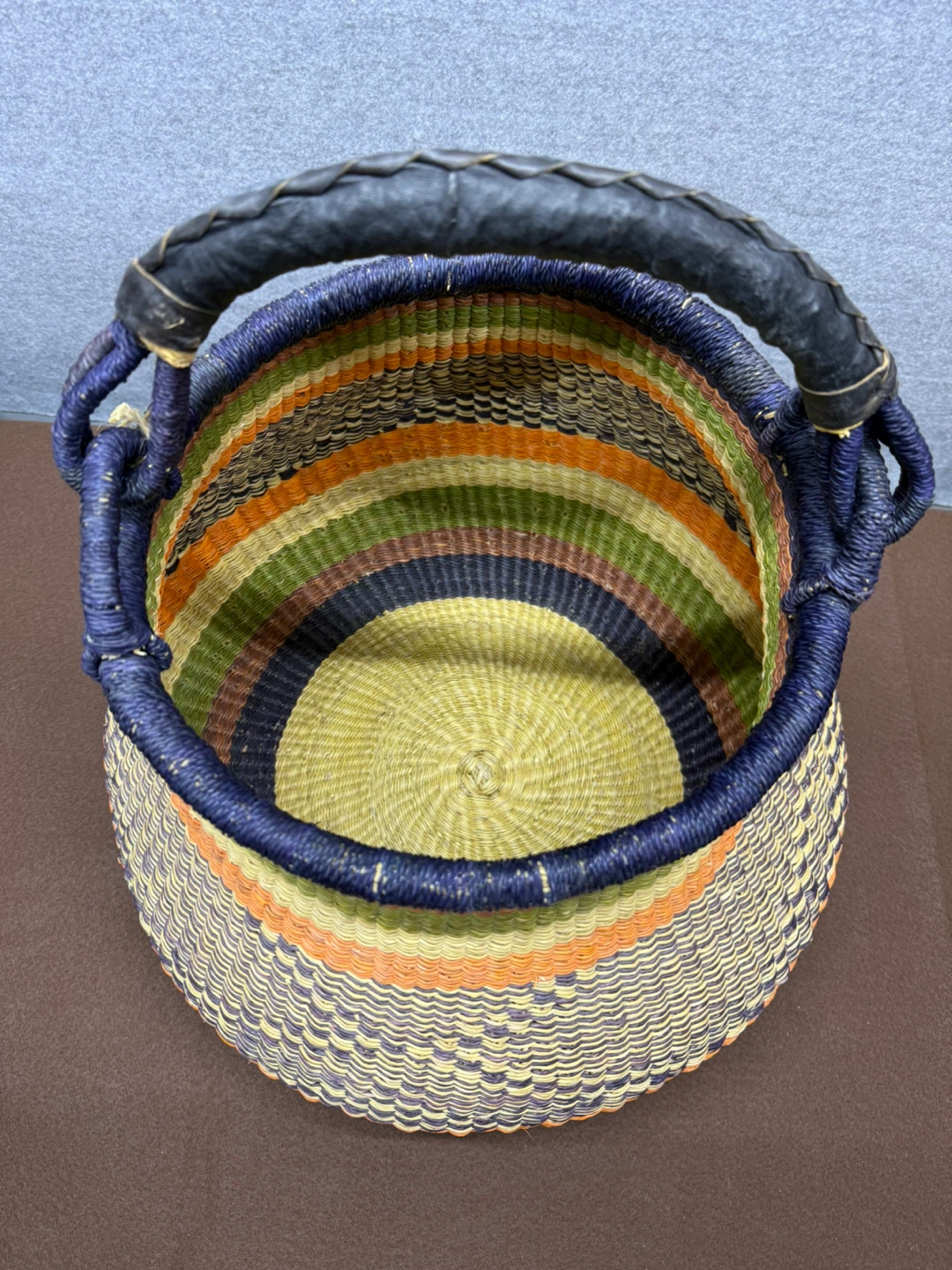 Handwoven Woven Basket with Leather Handle - photo 2