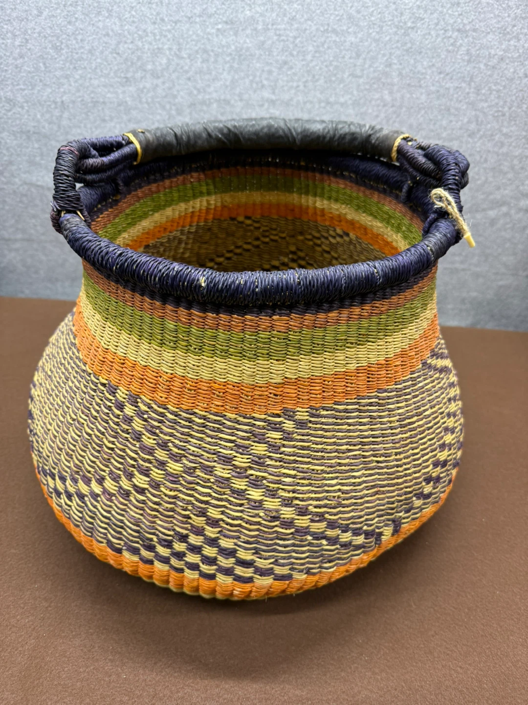 Handwoven Woven Basket with Leather Handle - photo 5