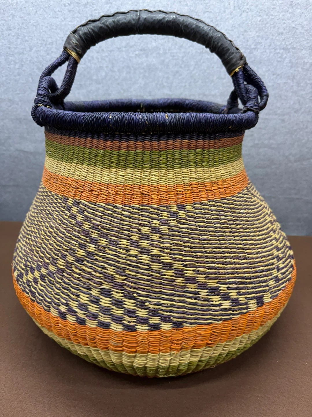 Handwoven Woven Basket with Leather Handle - photo 3
