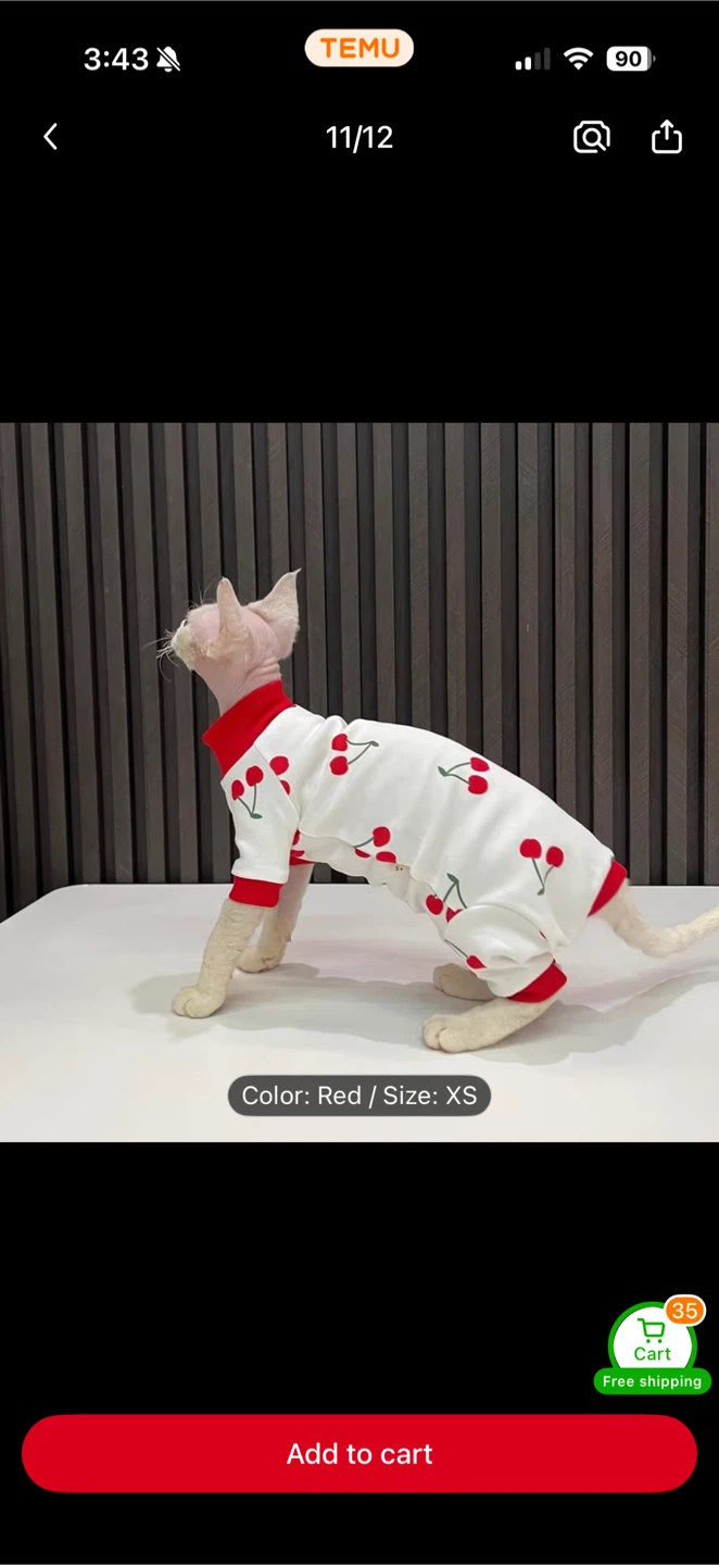 Pet Pajamas - Cherry Print - Size XS