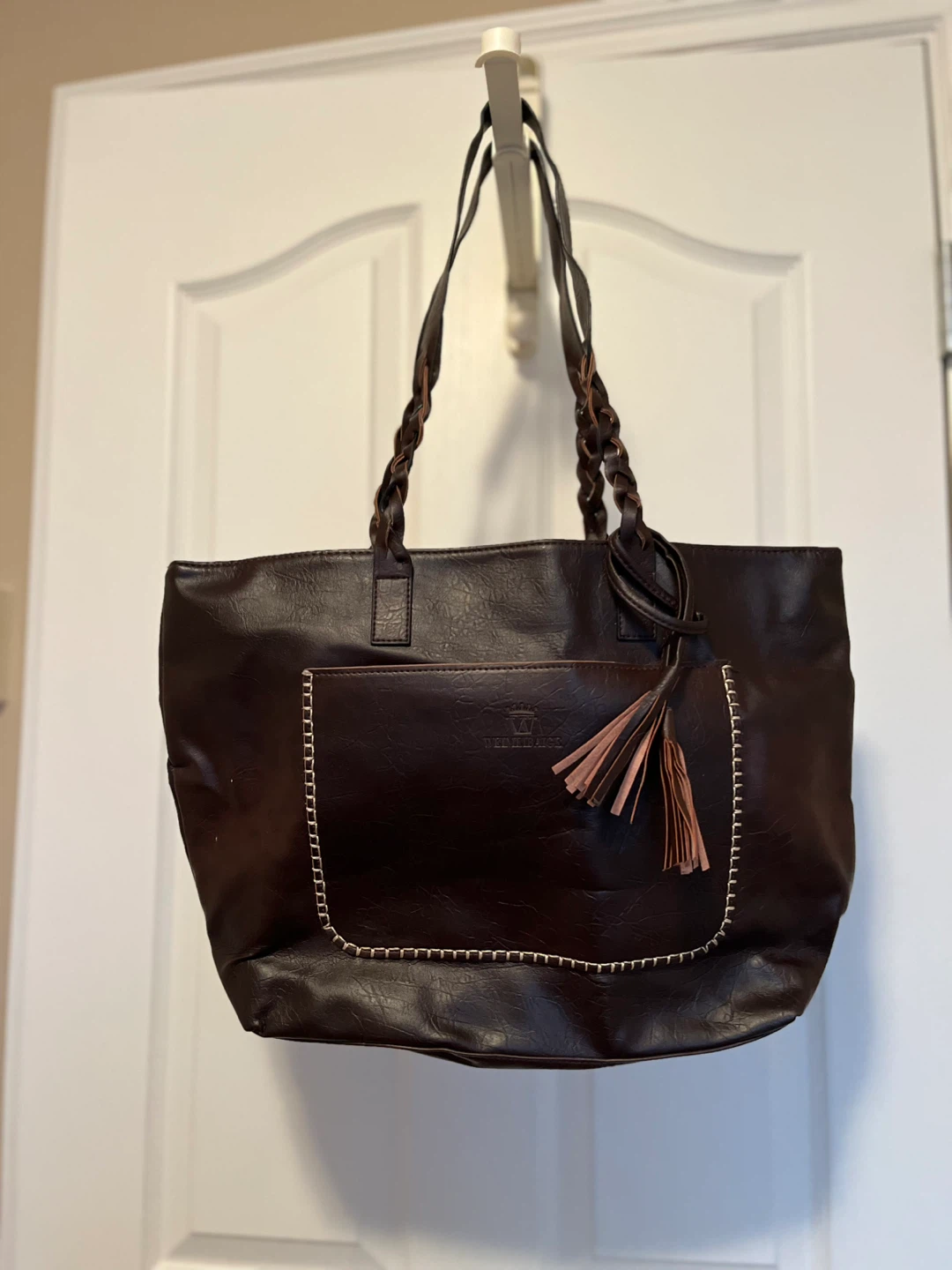 Brand New Brown Faux Leather Tote Bag with Tassel Accent