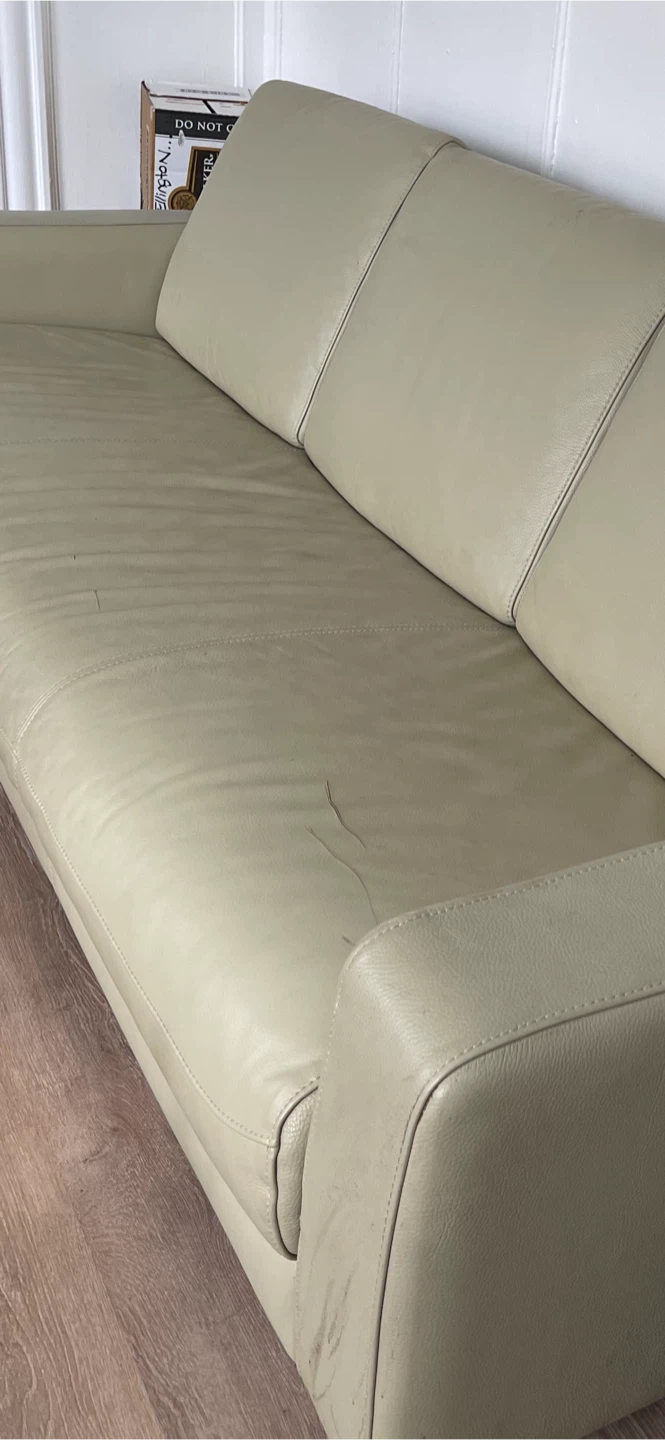 Sage Green Leather Sofa - photo 5