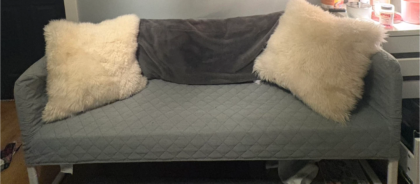 Grey Quilted Loveseat Sofa with Cushions