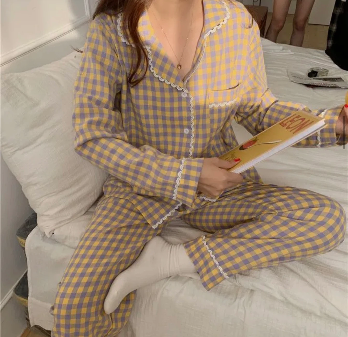 Yellow and Purple Gingham Pajama Set