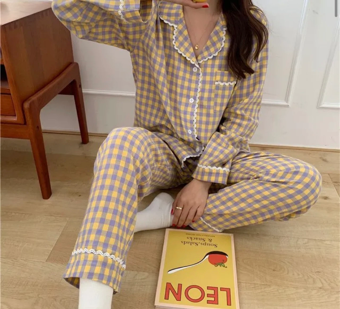 Yellow and Purple Gingham Pajama Set - photo 2