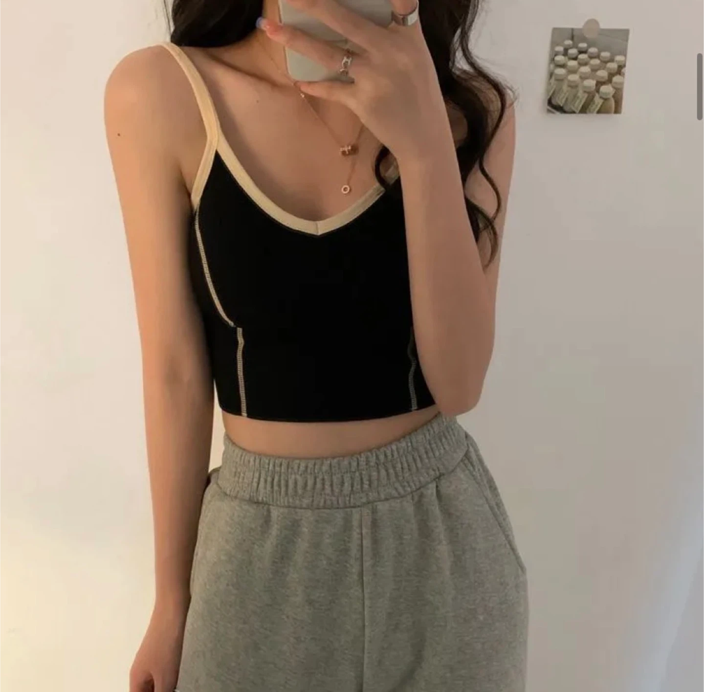 Black Camisole with Beige Trim