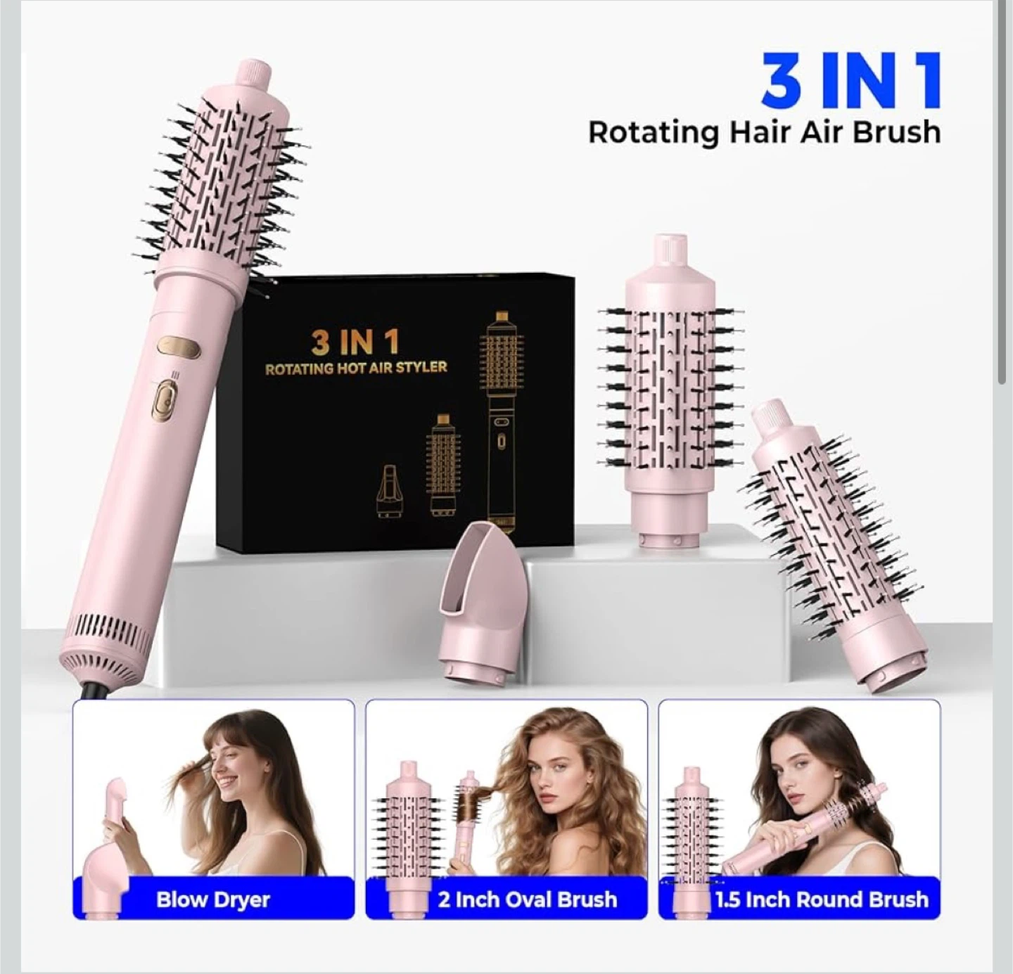 Rotating Hair Dryer Brush w/3 Heat Settings in Pink - photo 2