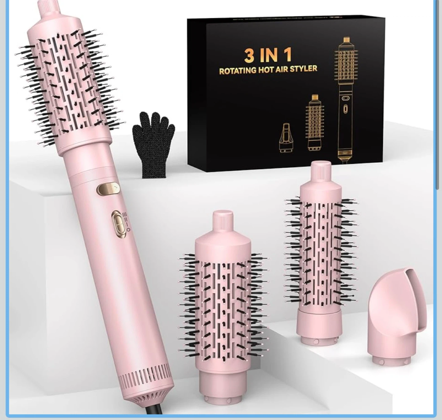 Rotating Hair Dryer Brush w/3 Heat Settings in Pink