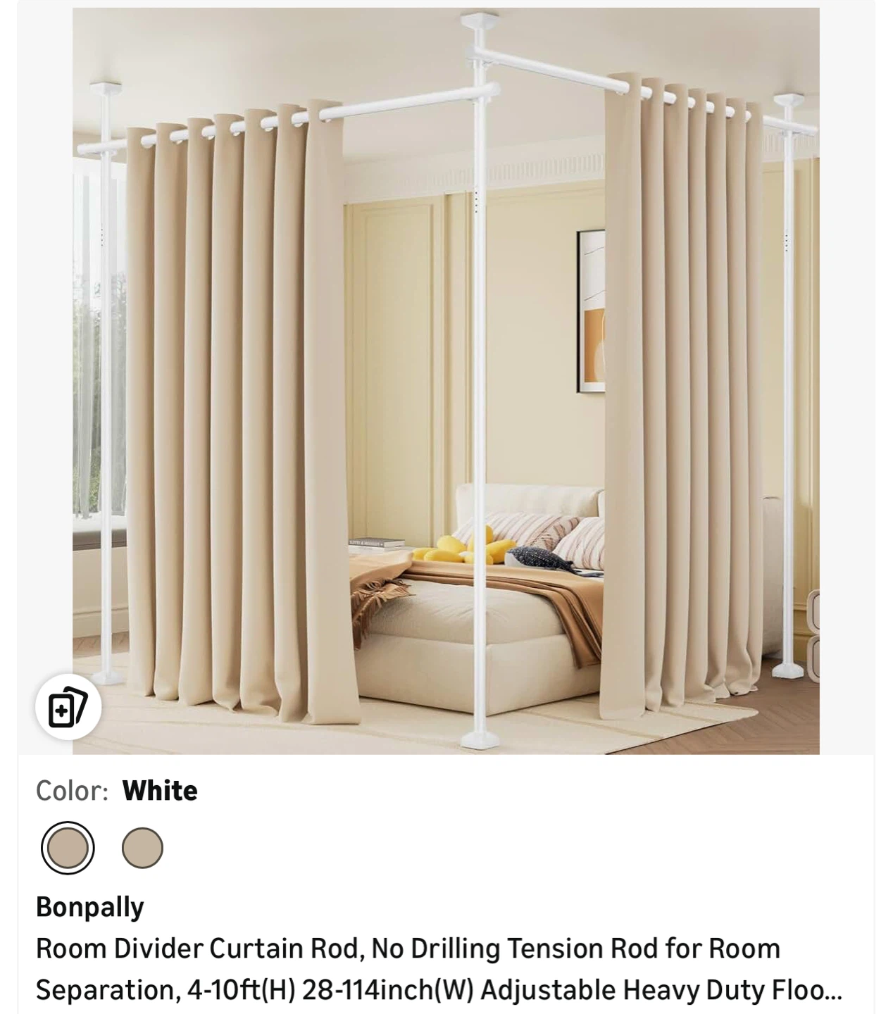 Bonpally Room Divider Curtain Rod System - White - photo 5