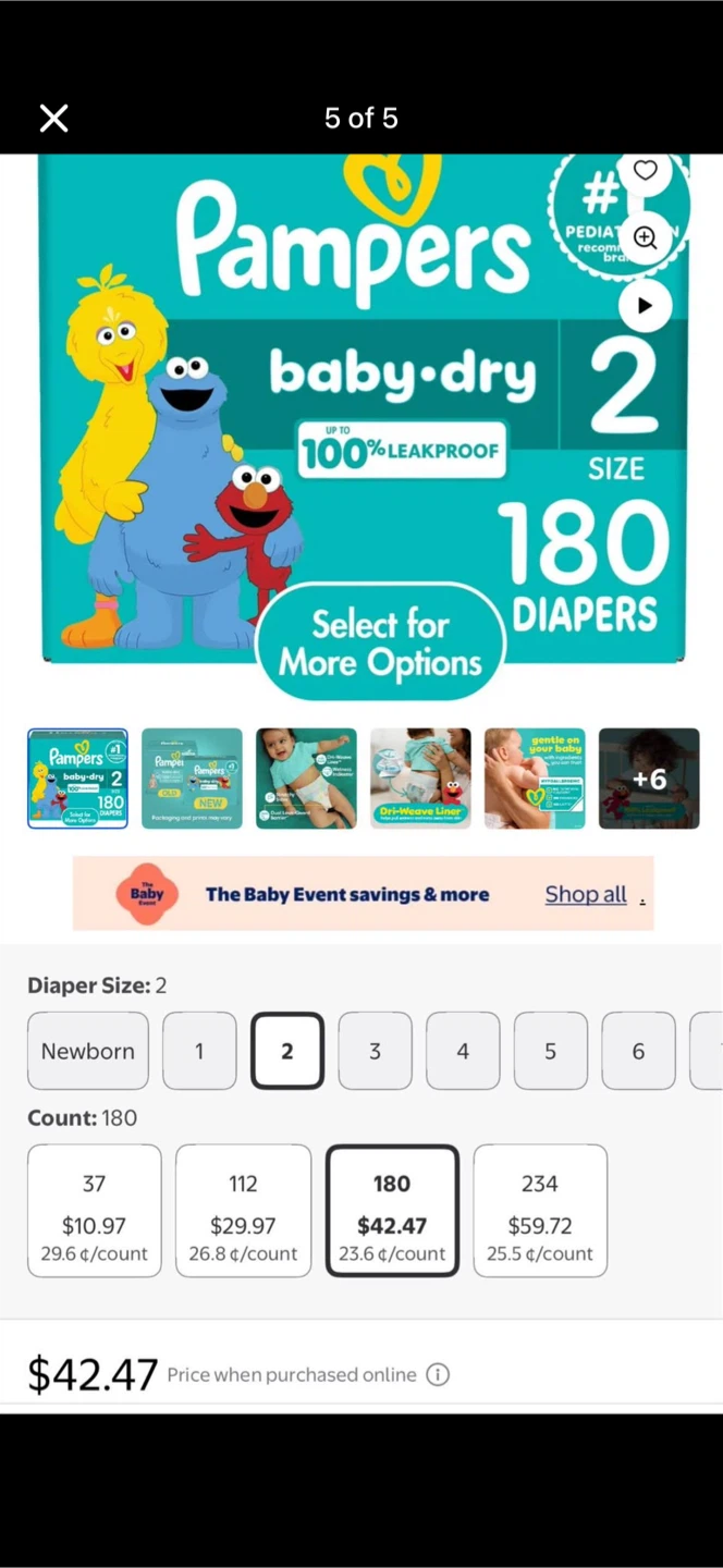 Pampers Baby-Dry Diapers Size 2, 180 Count - photo 4