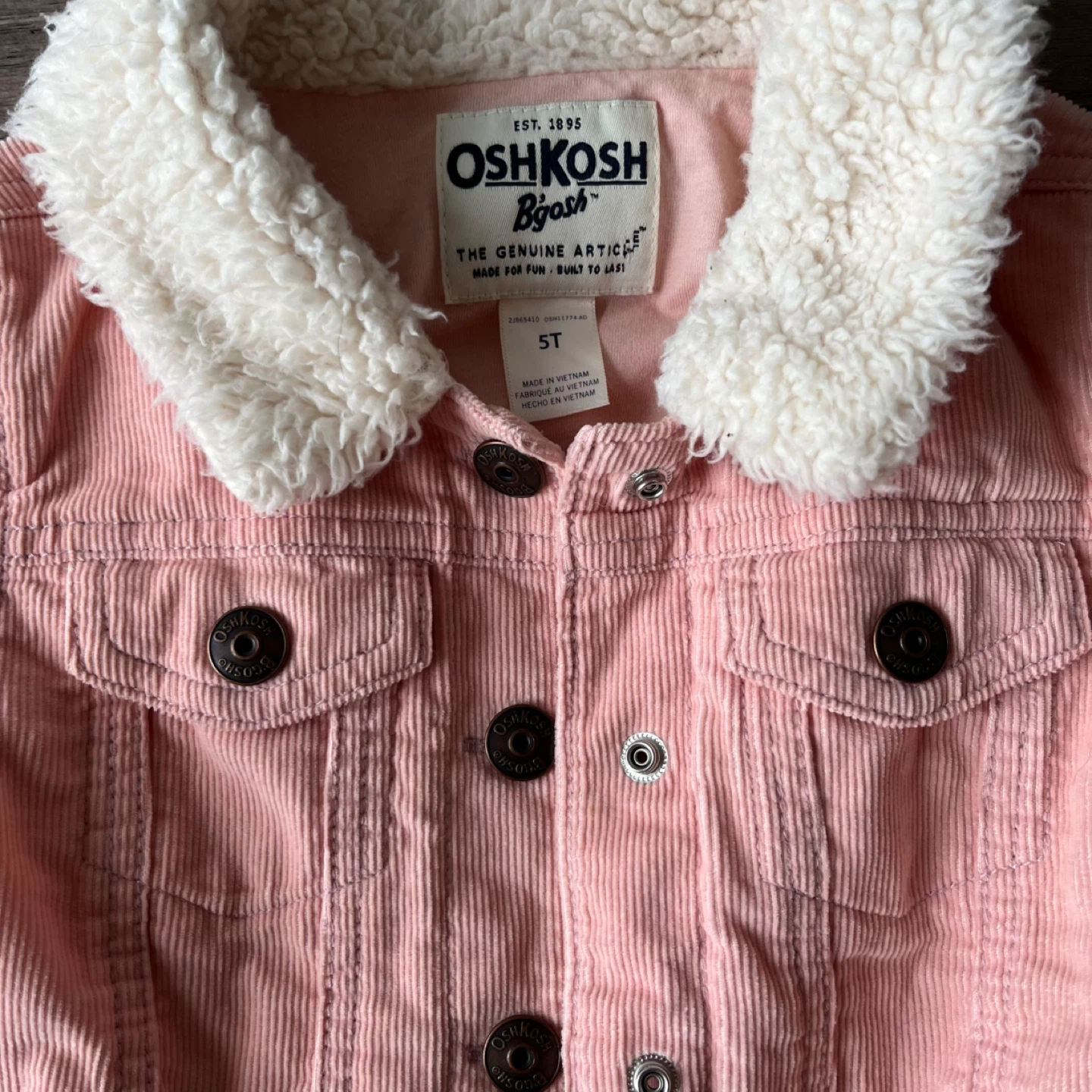 OshKosh B'gosh Pink Corduroy Sherpa Lined Jacket Size 5T - photo 2