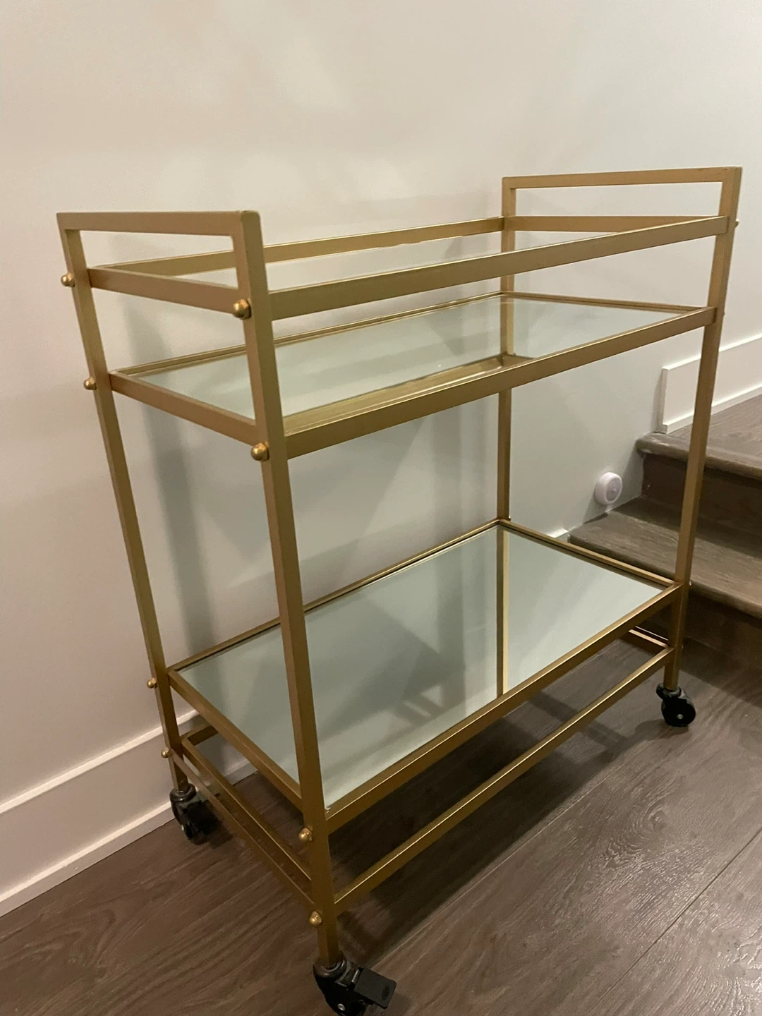 Gold Metal Bar Cart with Mirrored Shelves