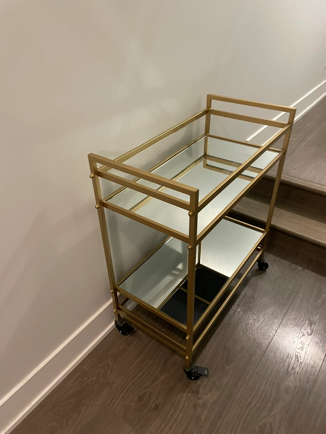 Gold Metal Bar Cart with Mirrored Shelves - photo 3