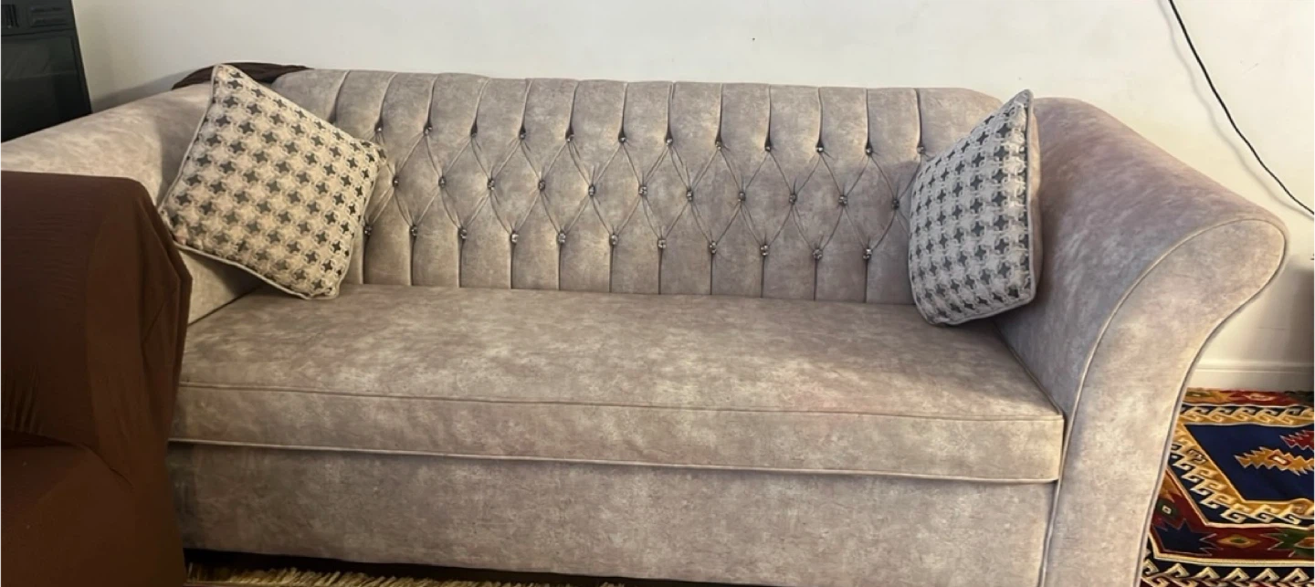 Beige Tufted Sofa with Crystal Accents - photo 2