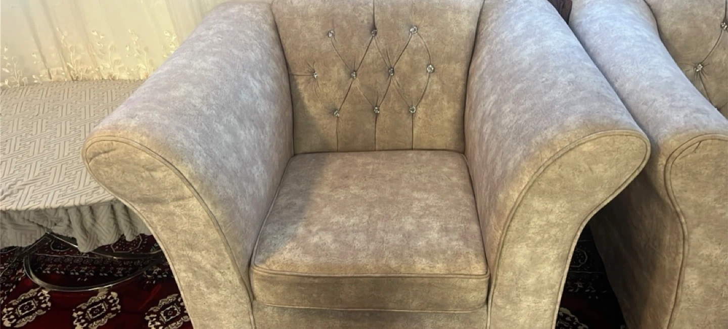 Beige Tufted Sofa with Crystal Accents - photo 4