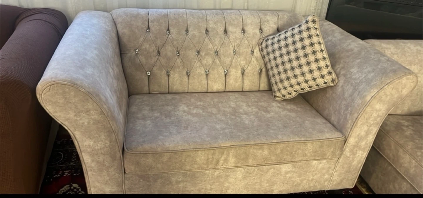 Beige Tufted Sofa with Crystal Accents - photo 3