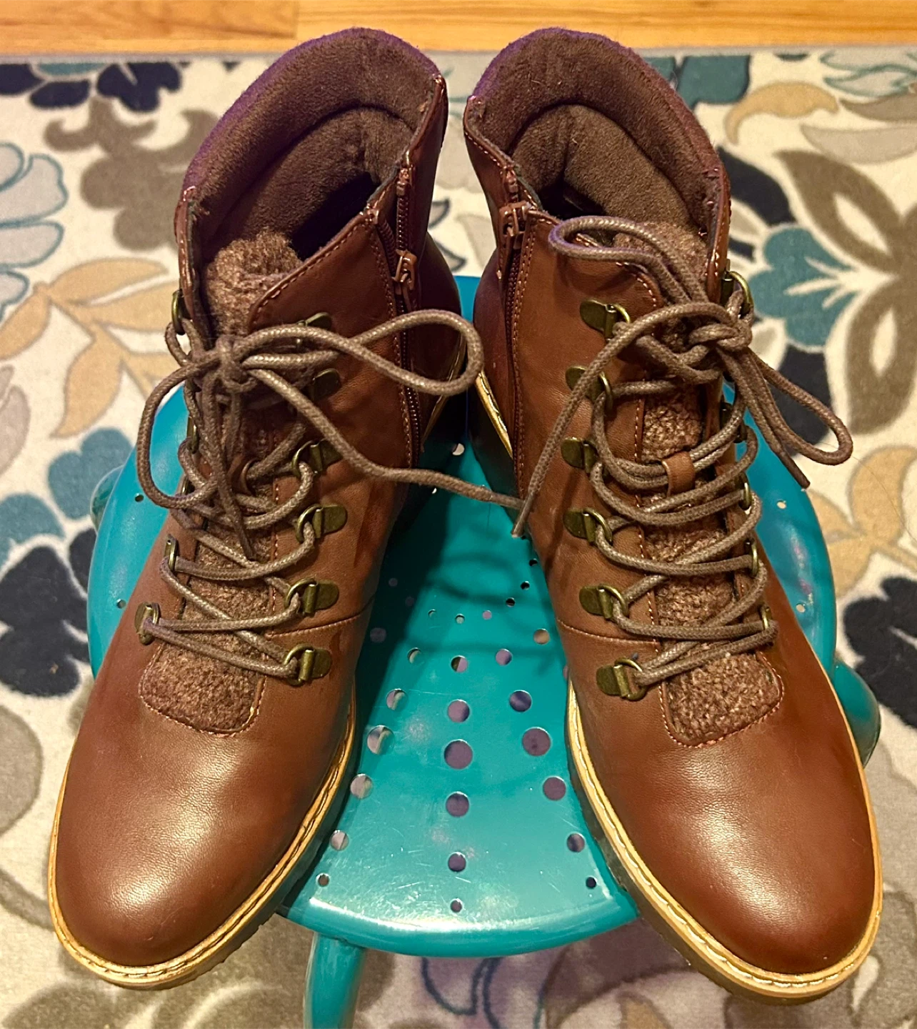 Brown Lace-Up & Zip Ankle Boots