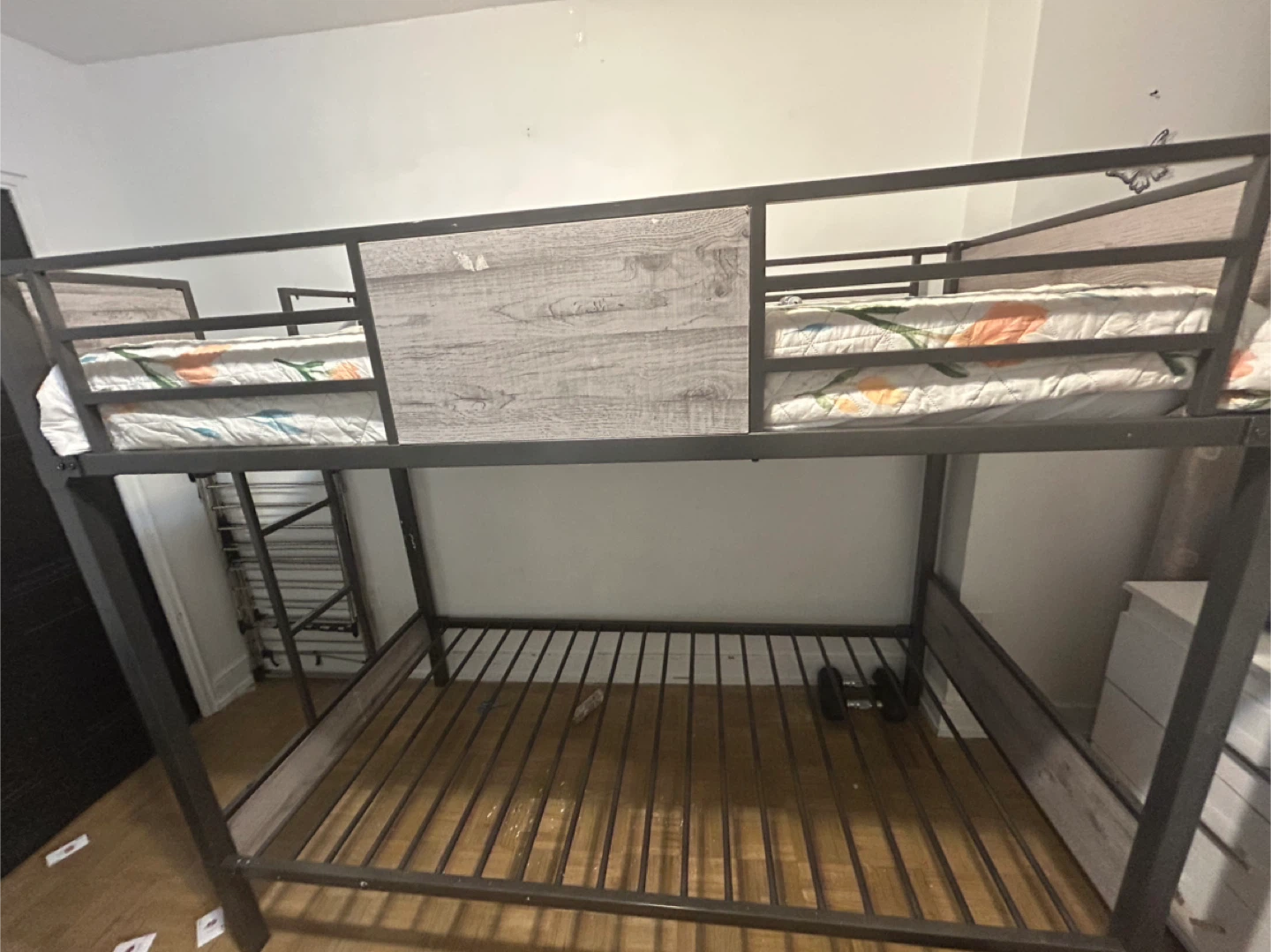 Gray Metal Bunk Bed with Wood Accents